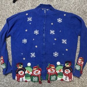 Vintage Tiara International Christmas Sweater Women's Sz Small Full Zip Snowmen